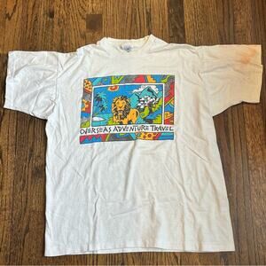 Fruit of The Loom Lion Shirt Graphic Print Vintage Summer Animal 2000s Men's XL